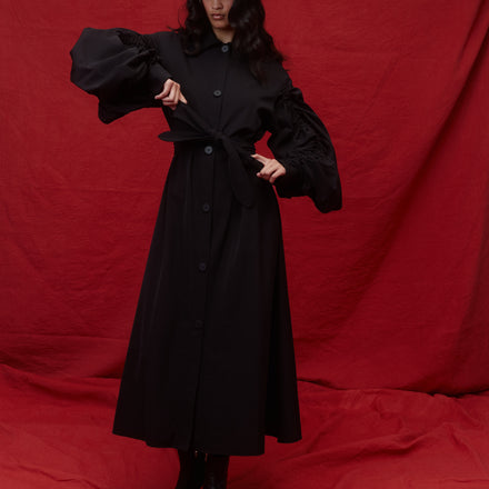 Gathered Sleeve Shirt Dress - Italian Wool Suiting