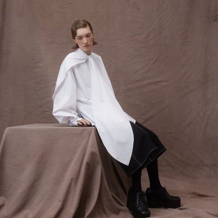 Oversized Big Bow Shirt - Japanese Cotton in White