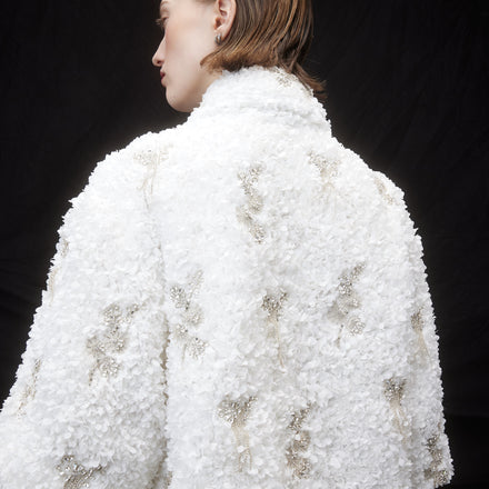 Boxy Side Slit Shirt - Crystal Embroidered Spanish Micro Petal