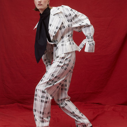 Tapered Deep Pleat Pants - Italian Cotton Plaid Jacquard