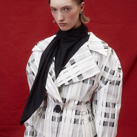 Slouchy Blazer - Italian Cotton Plaid Jacquard