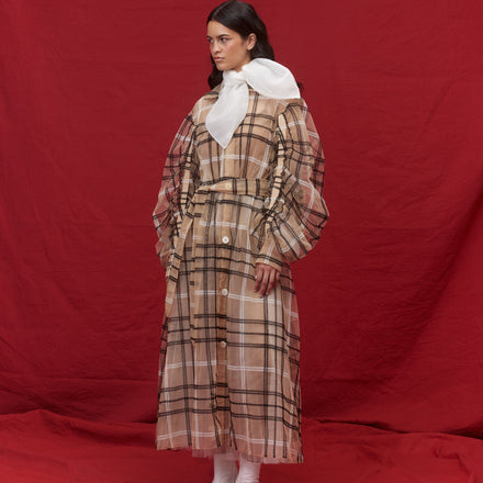 Gathered Sleeve Shirt Dress - Italian Embroidered Tulle