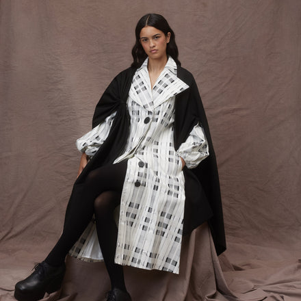 Big Lapel Coat - Italian Cotton Jacquard in Plaid