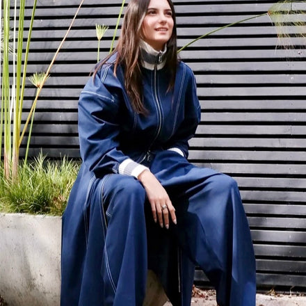 Slouchy Track Coat Dress in Navy Ponte
