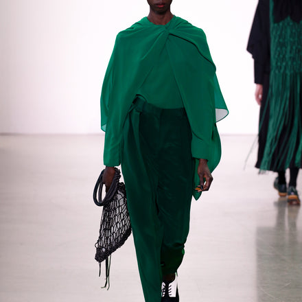Draped Cape Blouse in Emerald Chiffon