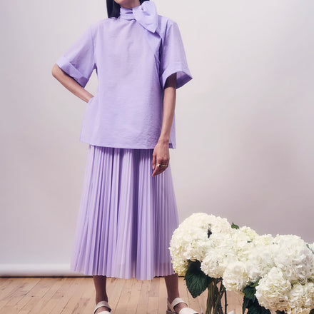 Pleated Skirt in Lavender Coated Mesh