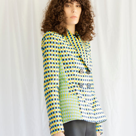 Tailored Blazer in Checkered Silk Wool Suiting