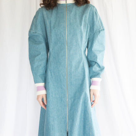 Slouchy Track Coat Dress in Vintage Denim
