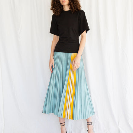 3D Knit Pleated Skirt in Sky Blue