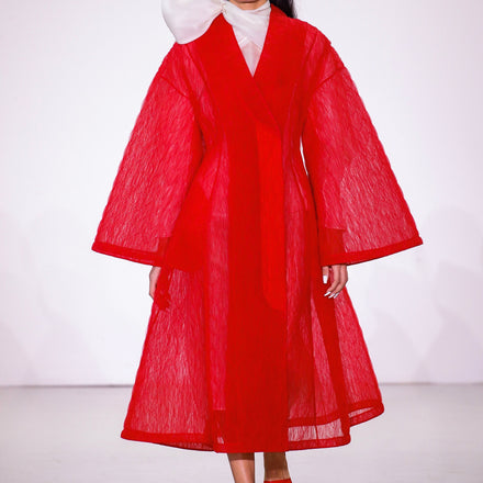 Quilted French Tulle Coat in Empress Red
