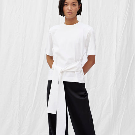 Organic Boxy Belted T-Shirt in Ivory