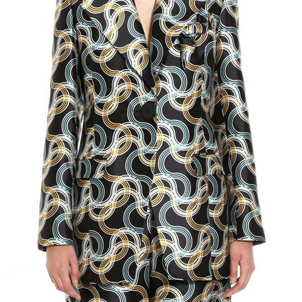 Pasta Print Silk Mikado Tailored Blazer in Black