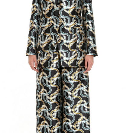 Pasta Print Silk Mikado Trousers in Black