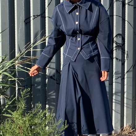 Slouchy Shirt Jacket in Navy Ponte