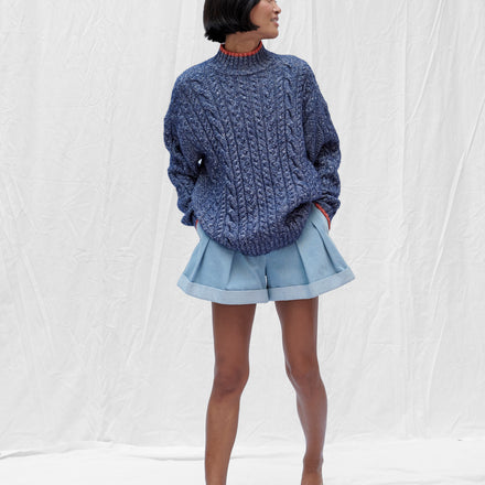 claudia li fall winter 2019 oversized cable knit sweater blue melange made in Italy