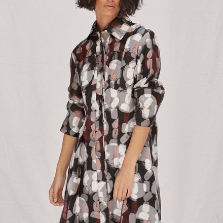 claudia li pre fall winter 2019 pintuck tailored relaxed fit layered print shirt dress