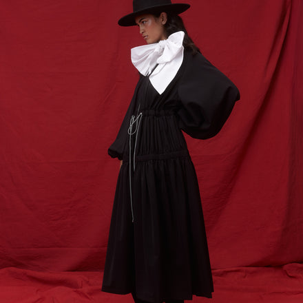Gathered Balloon Sleeve Coat - Italian Wool Suiting