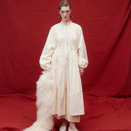 Gathered Balloon Sleeve Coat - Japanese Twill Nylon