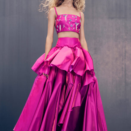 Embellished Bandeau in Raspberry Satin